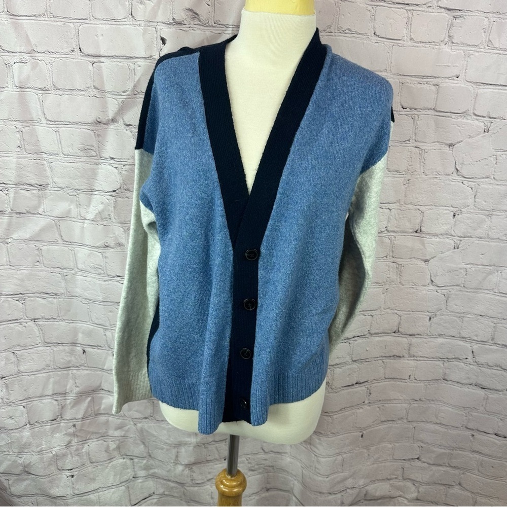 talbots navy blue color block cardigan sweater womens large business casual